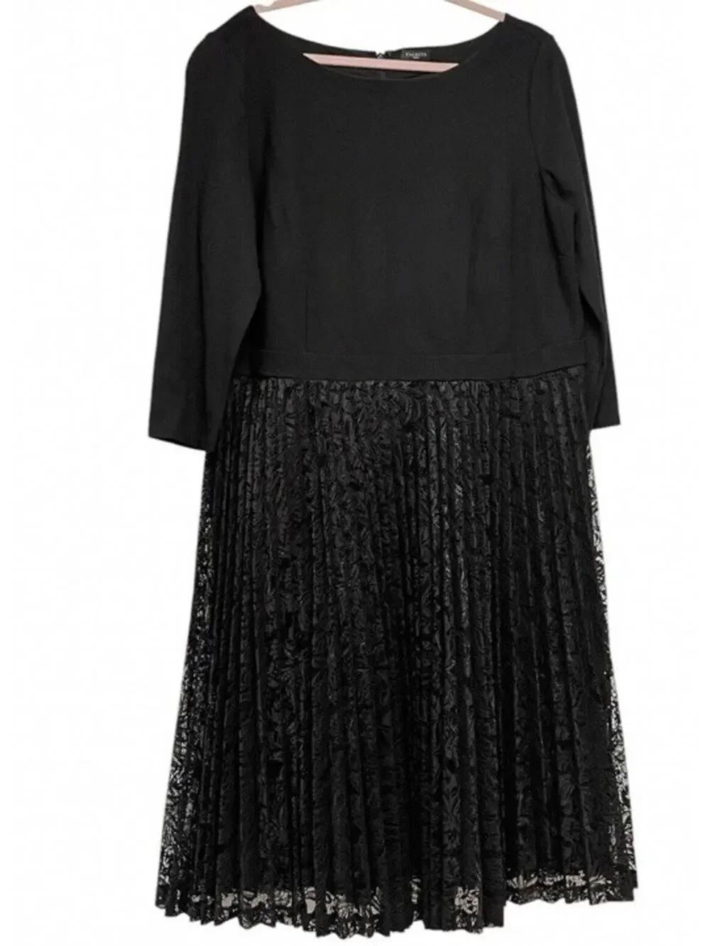 TALBOTS Woman Black & Lace Dress Pleated ,Timeless Formal Style Sz 14W